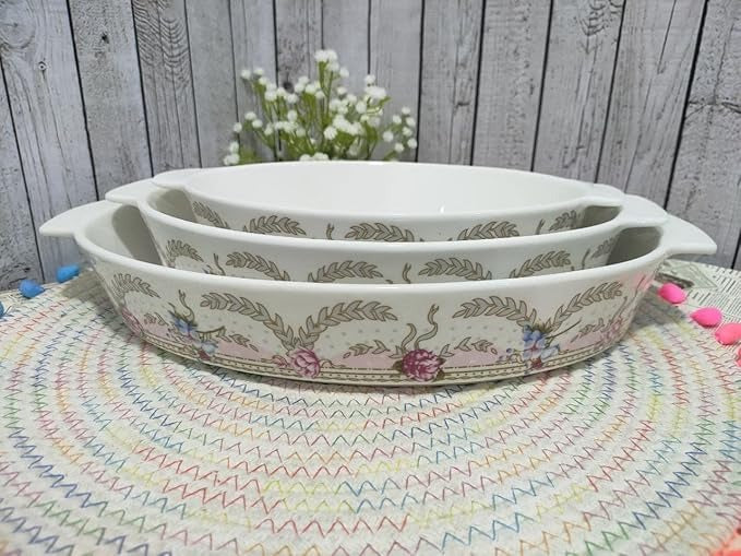 Set 3 Tavi ceramica cu manere, Model Floral