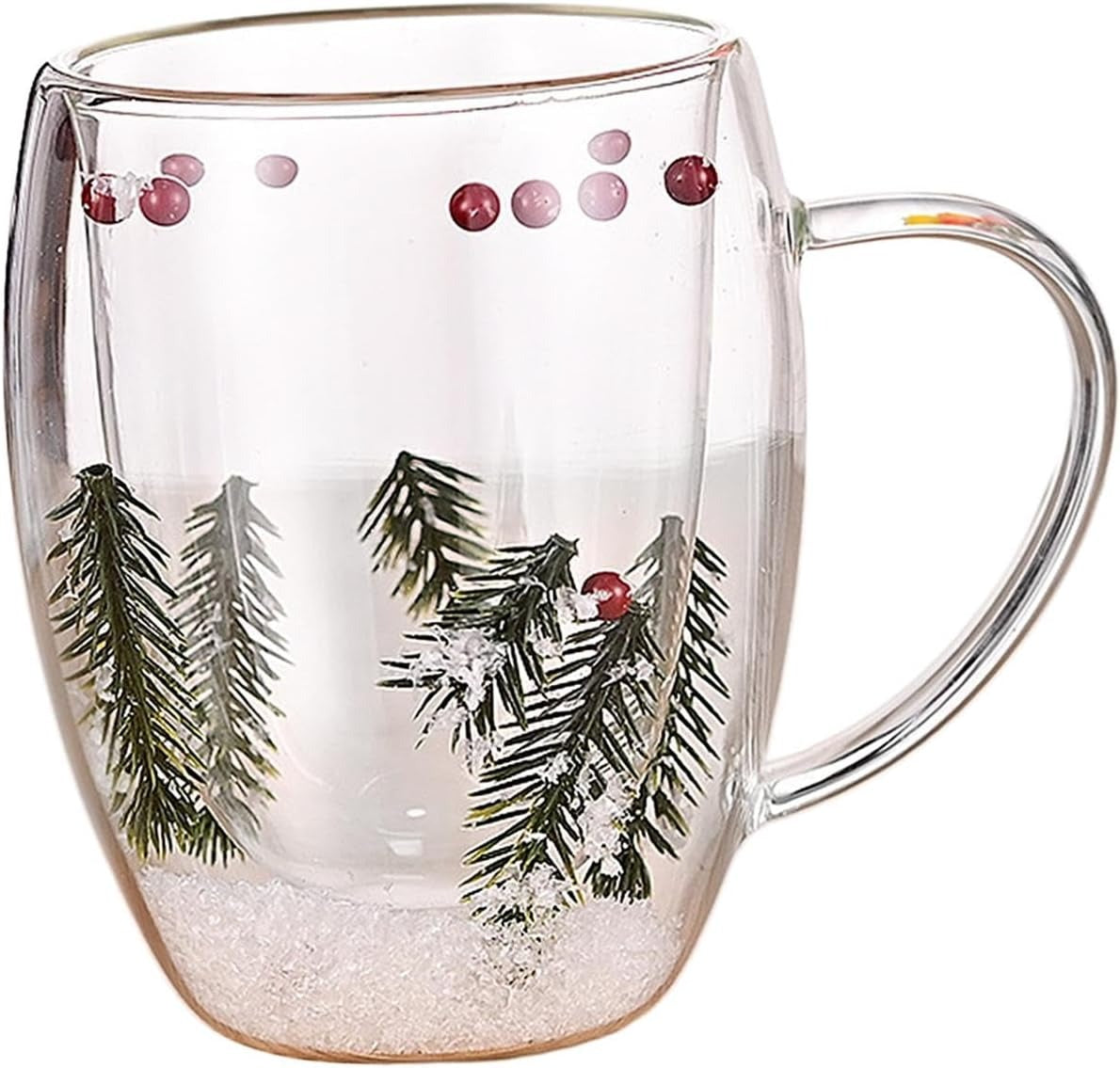 Cana cu pereti dubli , sticla termorezistenta , Model Festiv/Craciun , 350 ml