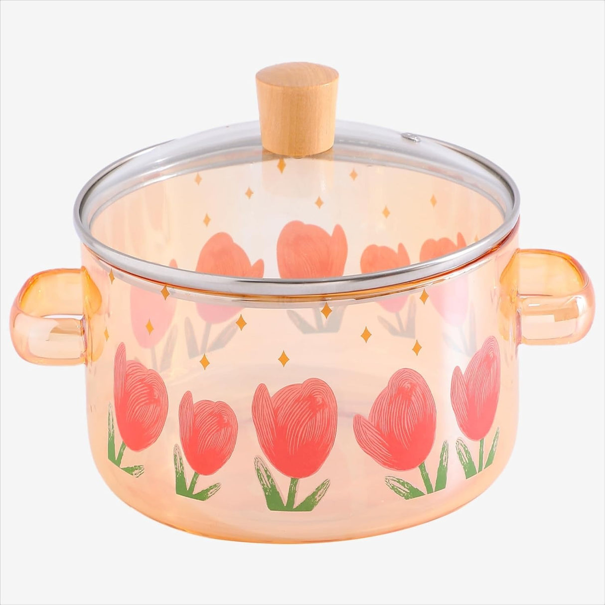 Oala din Sticla Transparenta cu capac,Pictata fumurie , 3.5 L