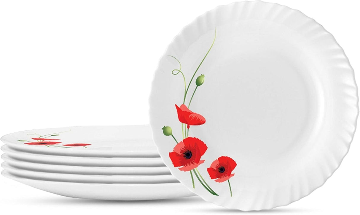 Set 6 Farfurii Desert din opal,intinsa,model Maci rosii, 19 cm
