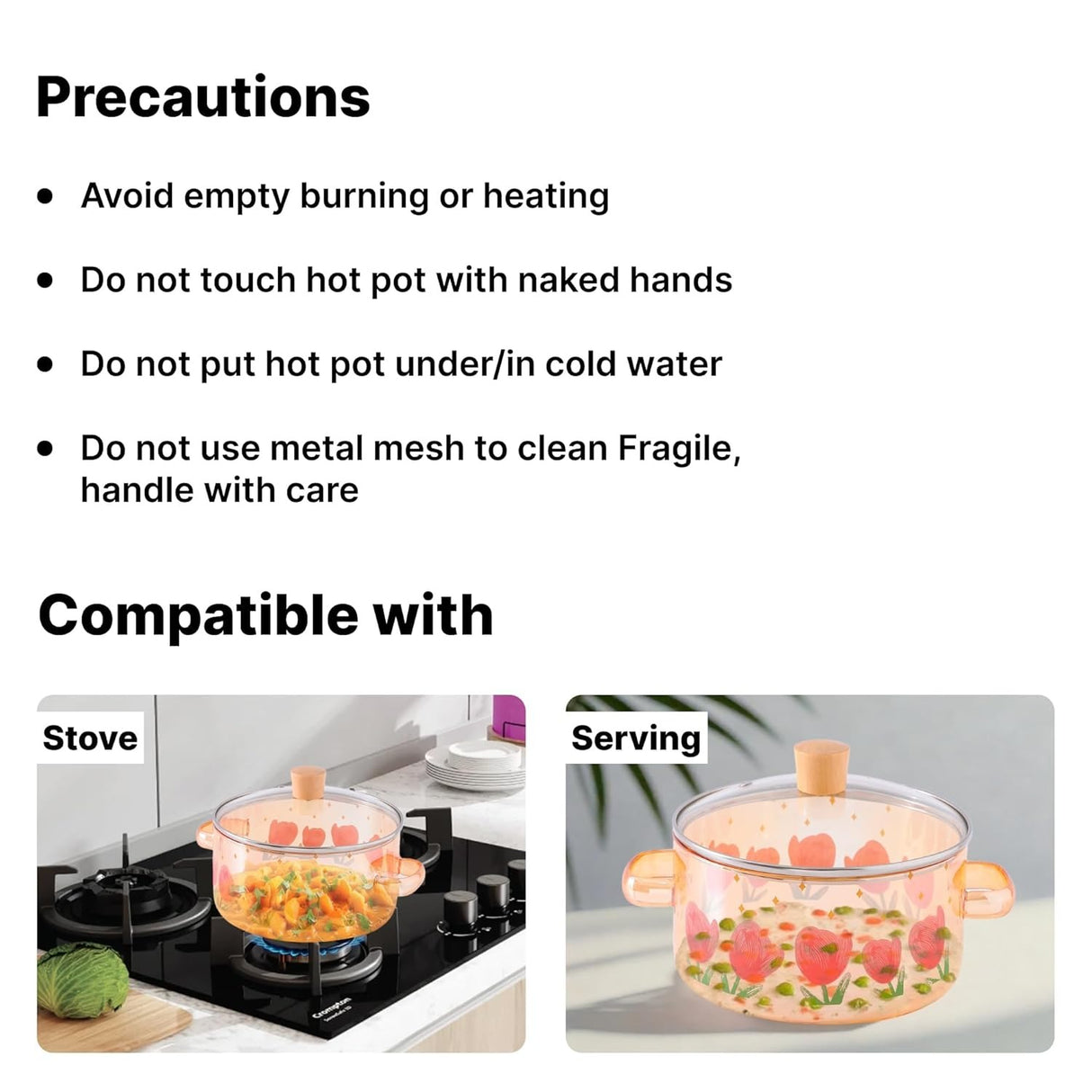 Oala din Sticla Transparenta cu capac,Pictata fumurie , 3.5 L