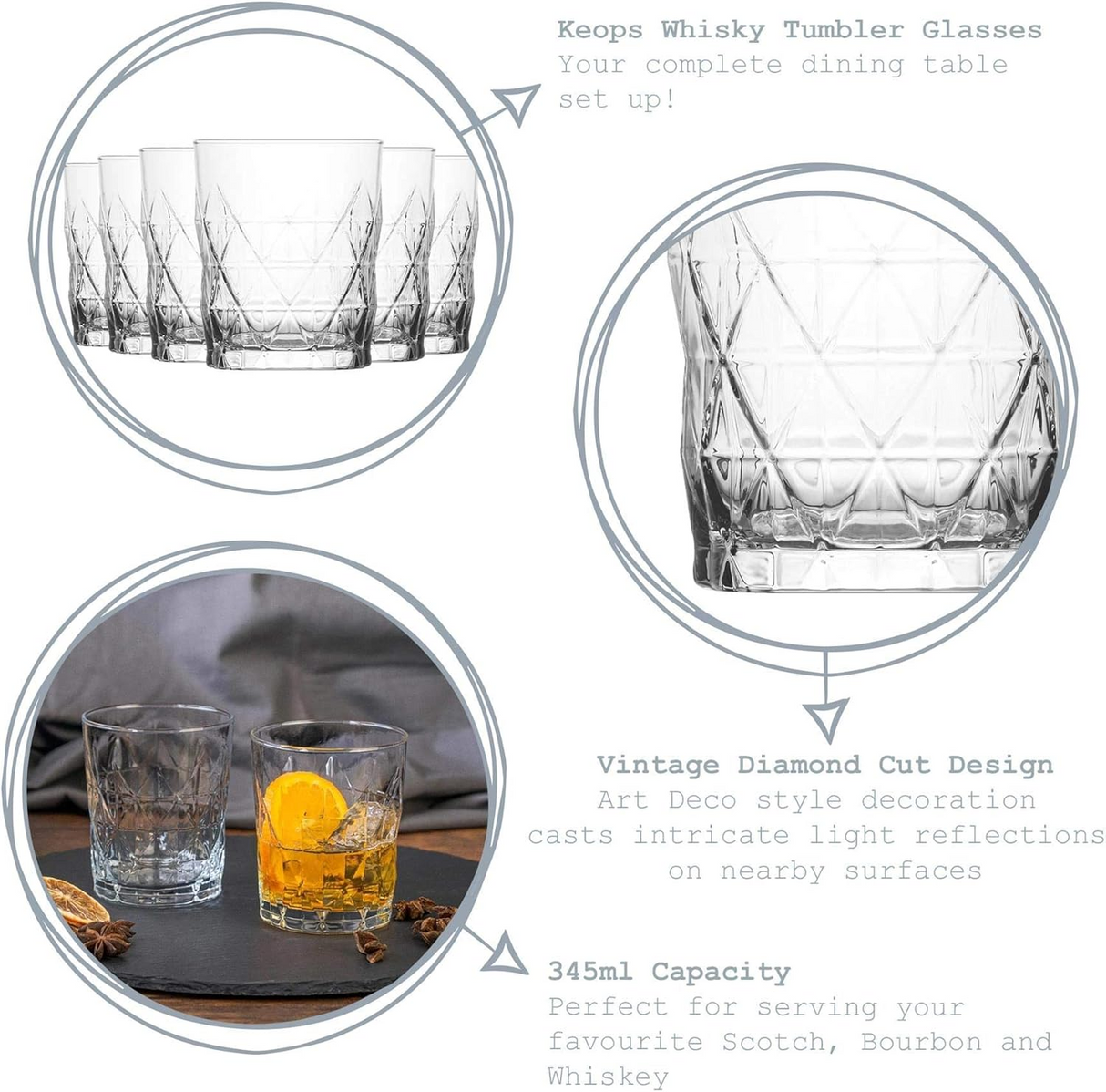 Set 6 pahare bauturi/whisky transparente Keops ,345 ml