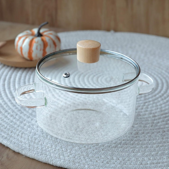 Oala cu Capac din Sticla Transparenta, Manere din Sticla, Termorezistenta, 3.2 Litri