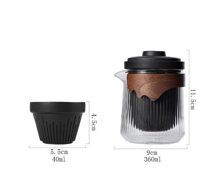 Set de ceai pentru Calatorie , 4 cesti , infuzor si geanta