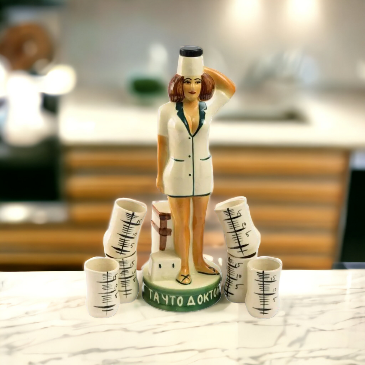 Set pentru Bauturi Asistenta Medicala, Sticla si Pahare 6 x 50 ml, Ceramica