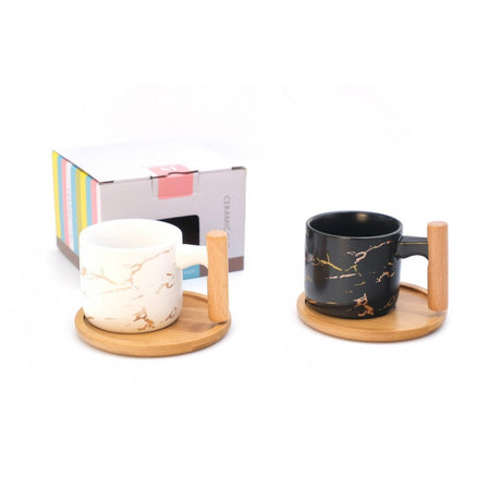 Cana de Cafea cu Farfurie, Model Marmura, Ceramica, 230 ml, 7x7 cm