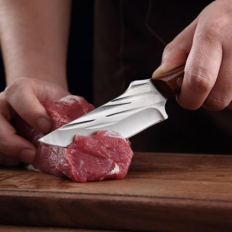 Cutit pentru Carne Otel inoxidabil, Maner de lemn si Husa din piele, 21 cm / 160g