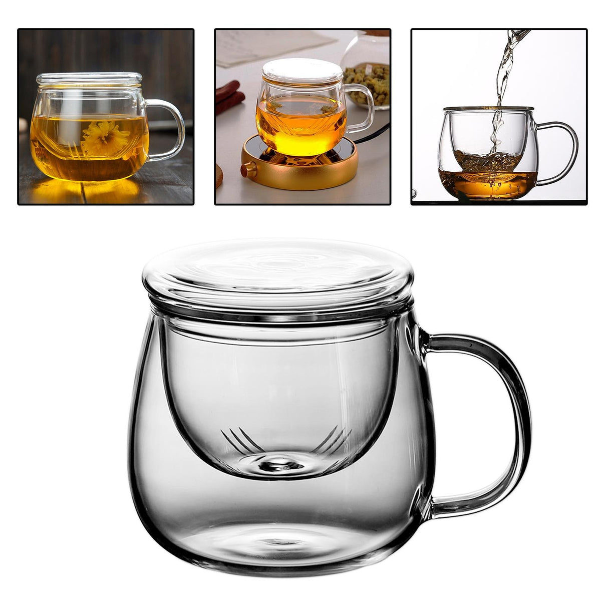 Set 6 Cani cu Infuzor pentru Ceai, Sticla Termorezistenta