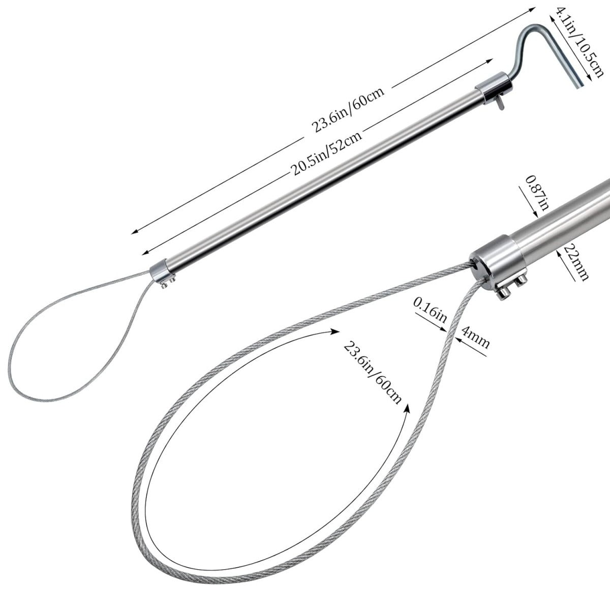 Tija metalica cu lasou autoblocant pentru prins porcul, 60 cm, otel inox