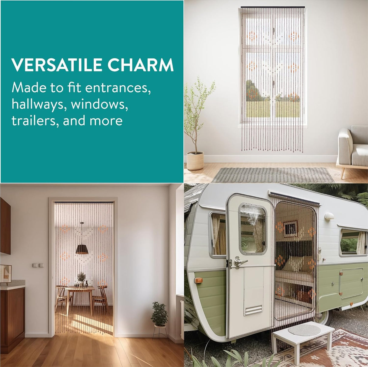 Perdea Usa cu Margele din Lemn , 90x195 cm