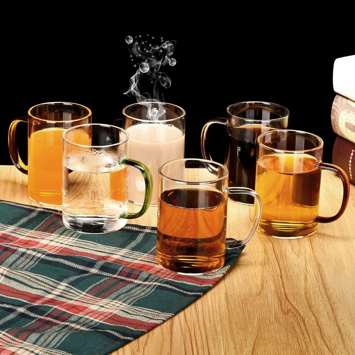 Set 6 cani din sticla brosilicata , maner color, 320 ml