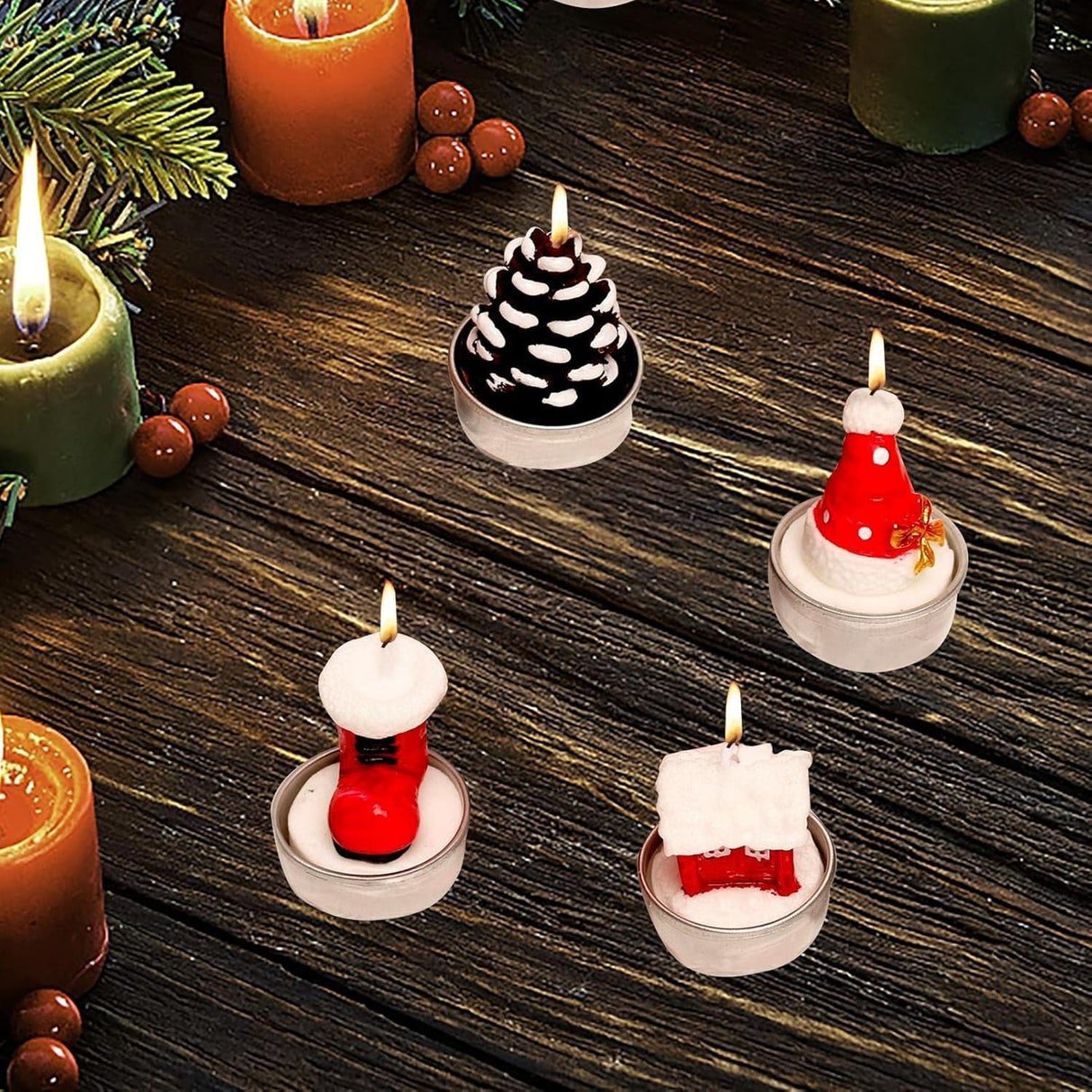 Set 4 lumanari de Craciun Braduti,6 cm, Multicolor