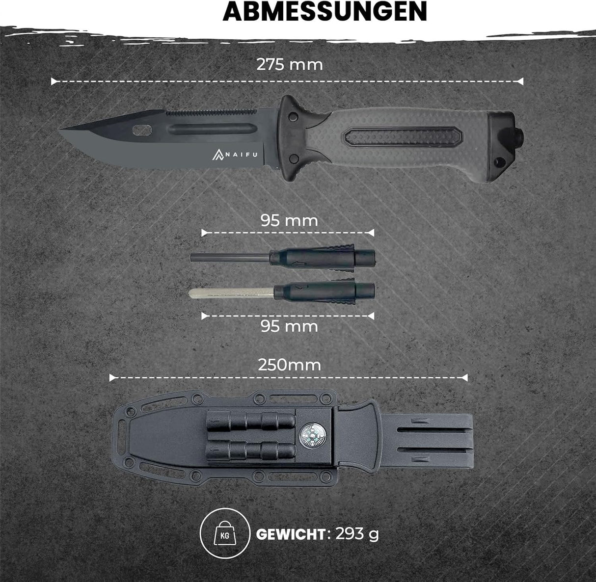 Cutit Vanatoare, Cu busola, Ascutitor cutit, Aprinzator Foc,Fluier , Teaca Protectie
