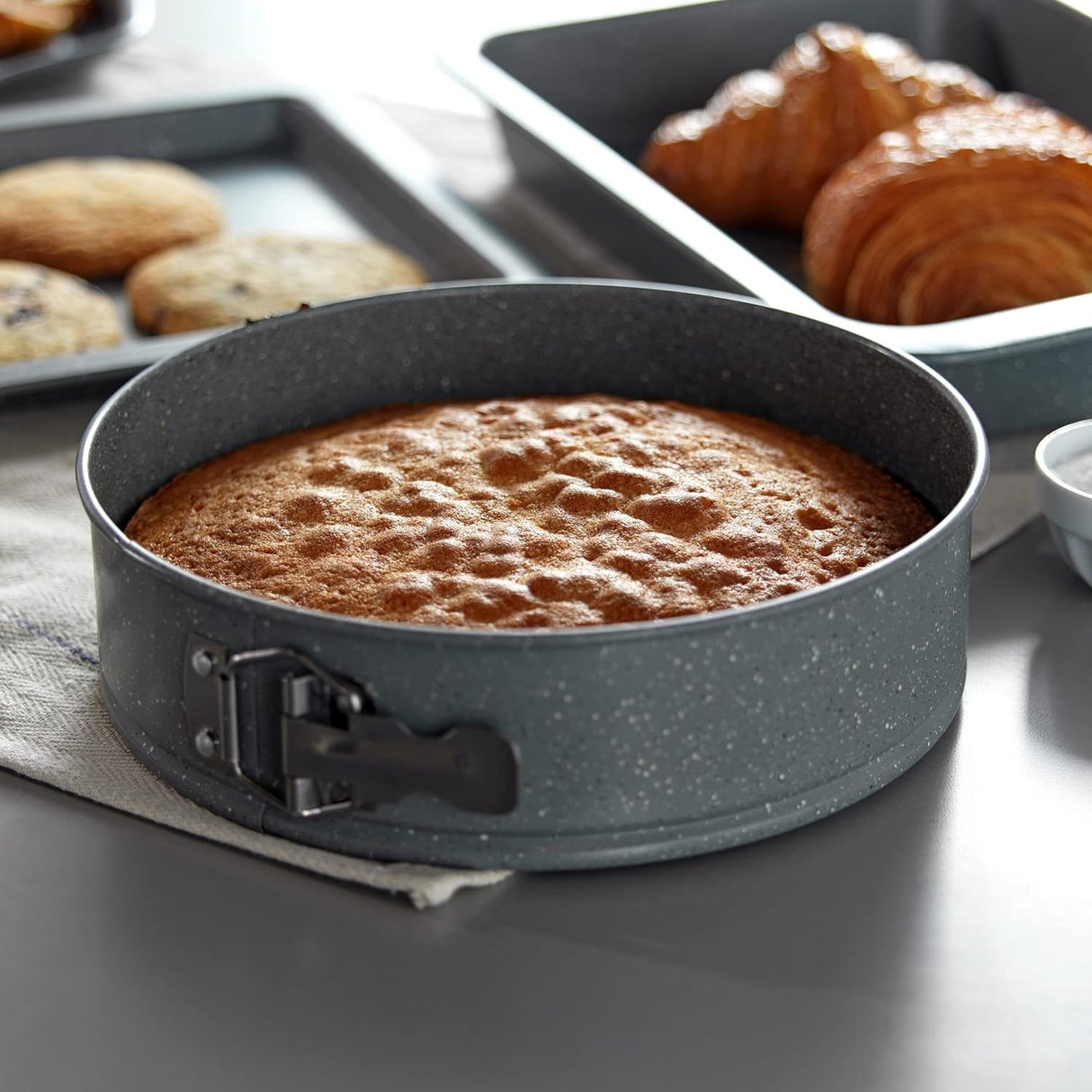 Tava de copt detasabila, Metal , 24cm, gri marmotat