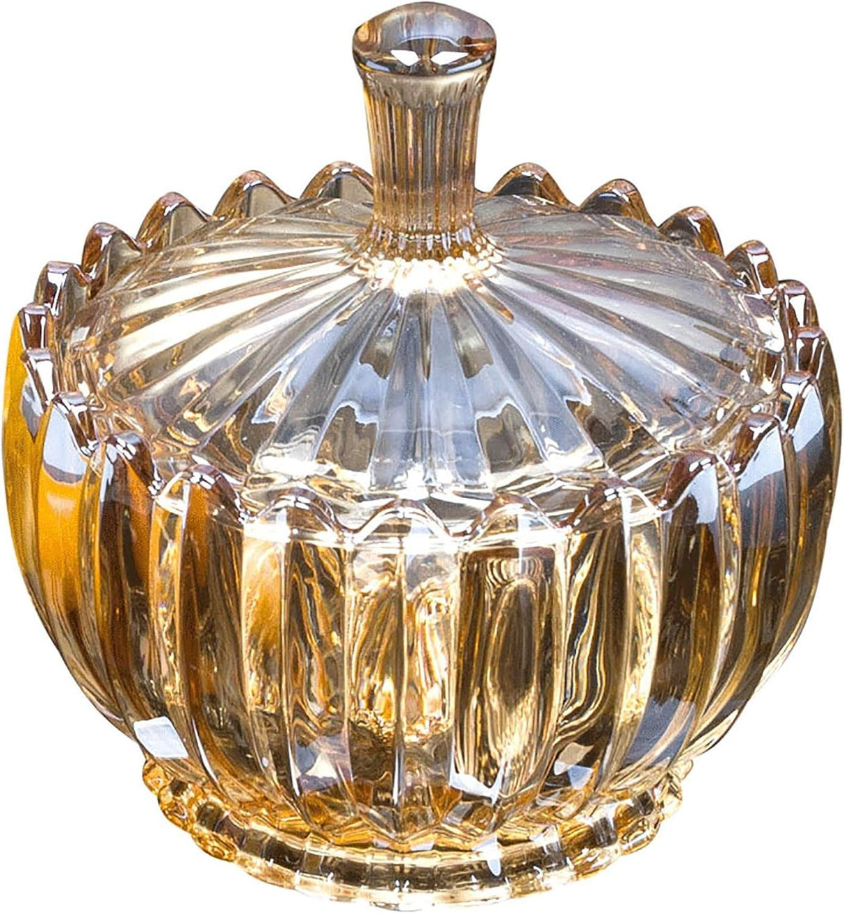 Bomboniera din sticla Amber cu capac,15 x 15 cm