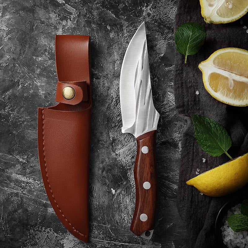 Cutit pentru Carne Otel inoxidabil, Maner de lemn si Husa din piele, 21 cm / 160g