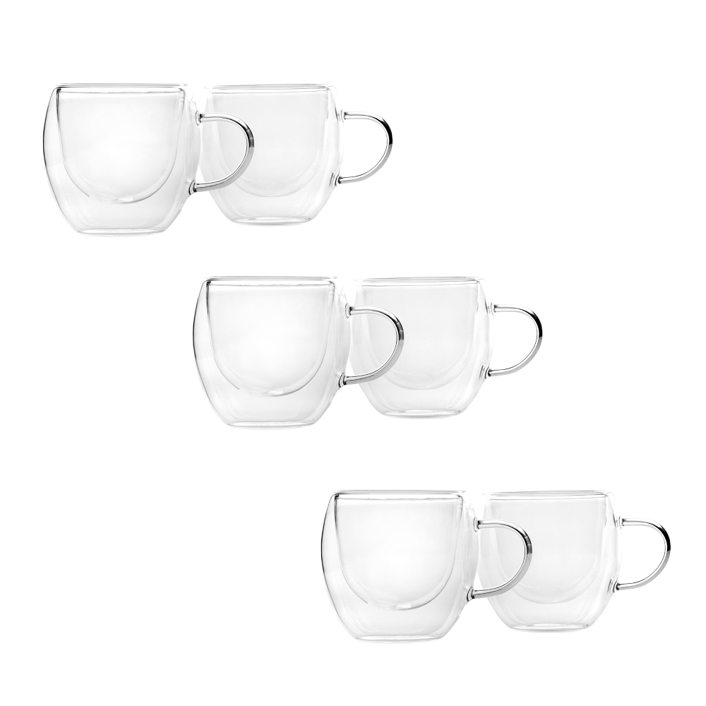 Set 6 Cani cu Pereti Dubli, Cafea Espresso, Sticla Termorezistenta, 80 ml