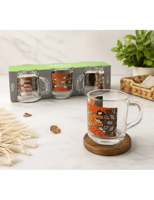 Set 6 cesti Cafea din sticla cu model, 100ml