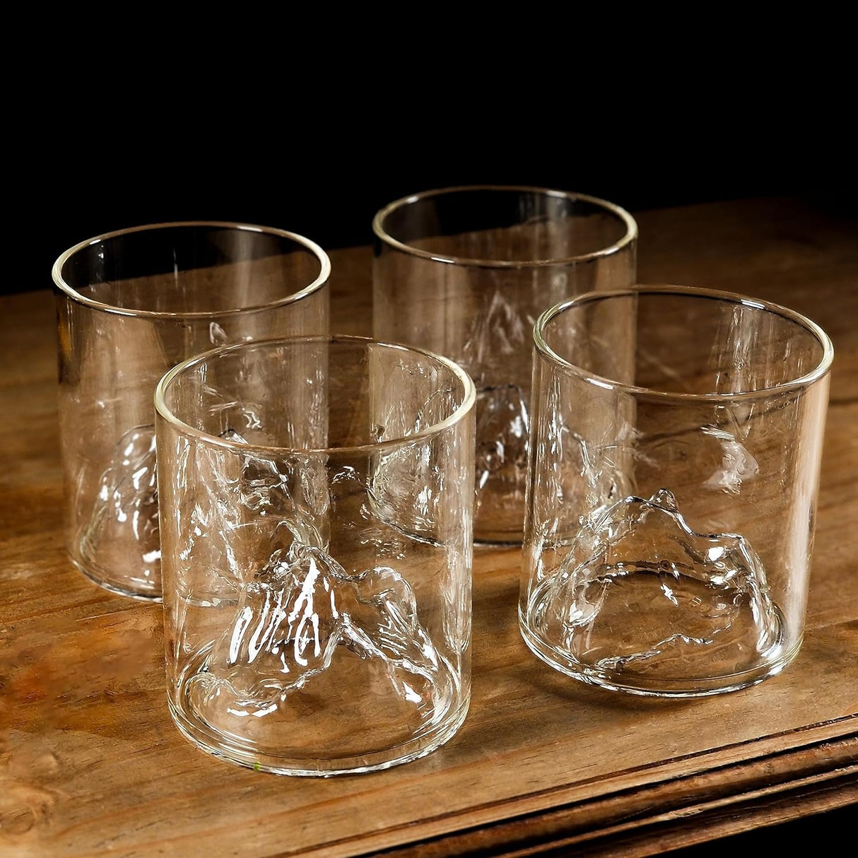 Set 4 Pahare din Sticla Borosilicata pentru Whisky 3D, Mountain, 300 ml