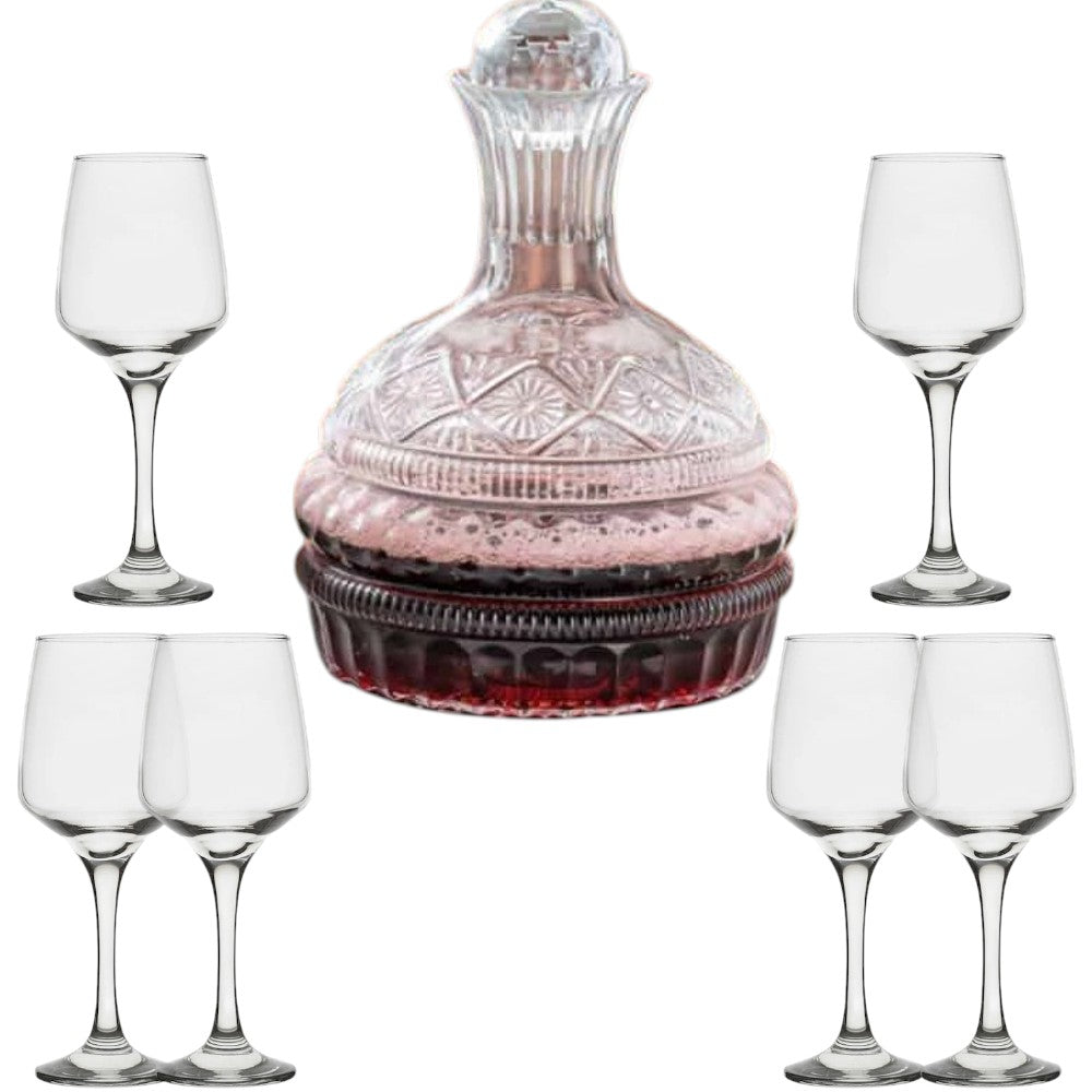 Set Decantor 1600 ml + 6 pahare cu picior 380 ml , sticla