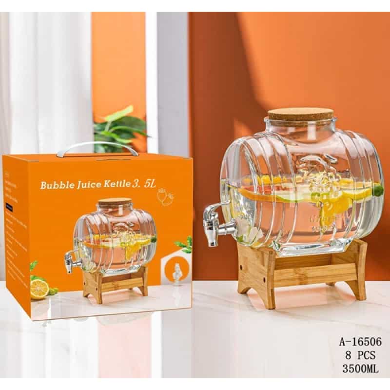 Borcan cu Robinet si Suport pentru Limonada , Sticla+Bambus