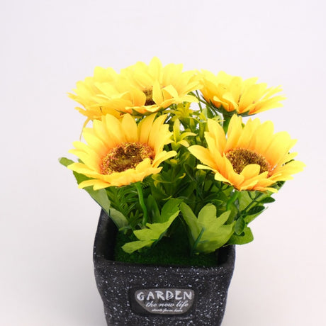 Floare artificiala decorativa in ghiveci Ceramic, Floarea Soarelui, 20 cm