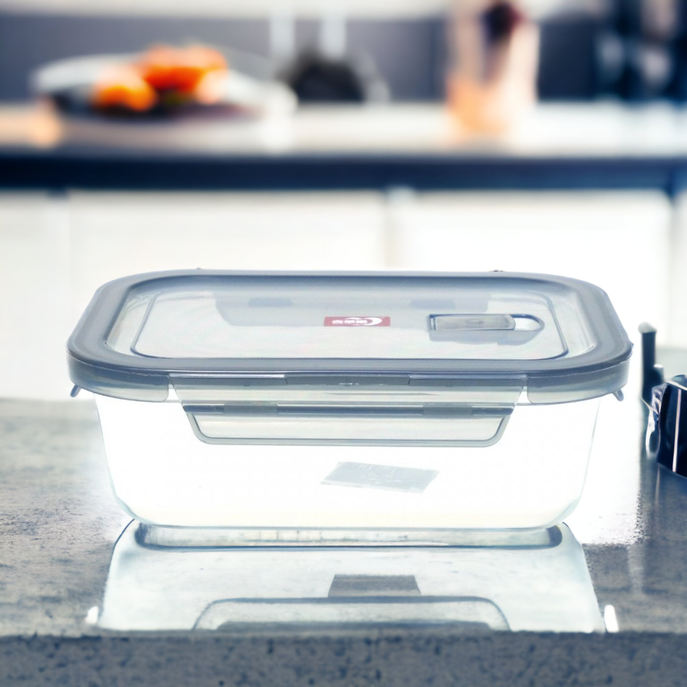 Caserola din Sticla dreptunghiulara cu capac din Plastic, 600 ml, 17x13x6 cm