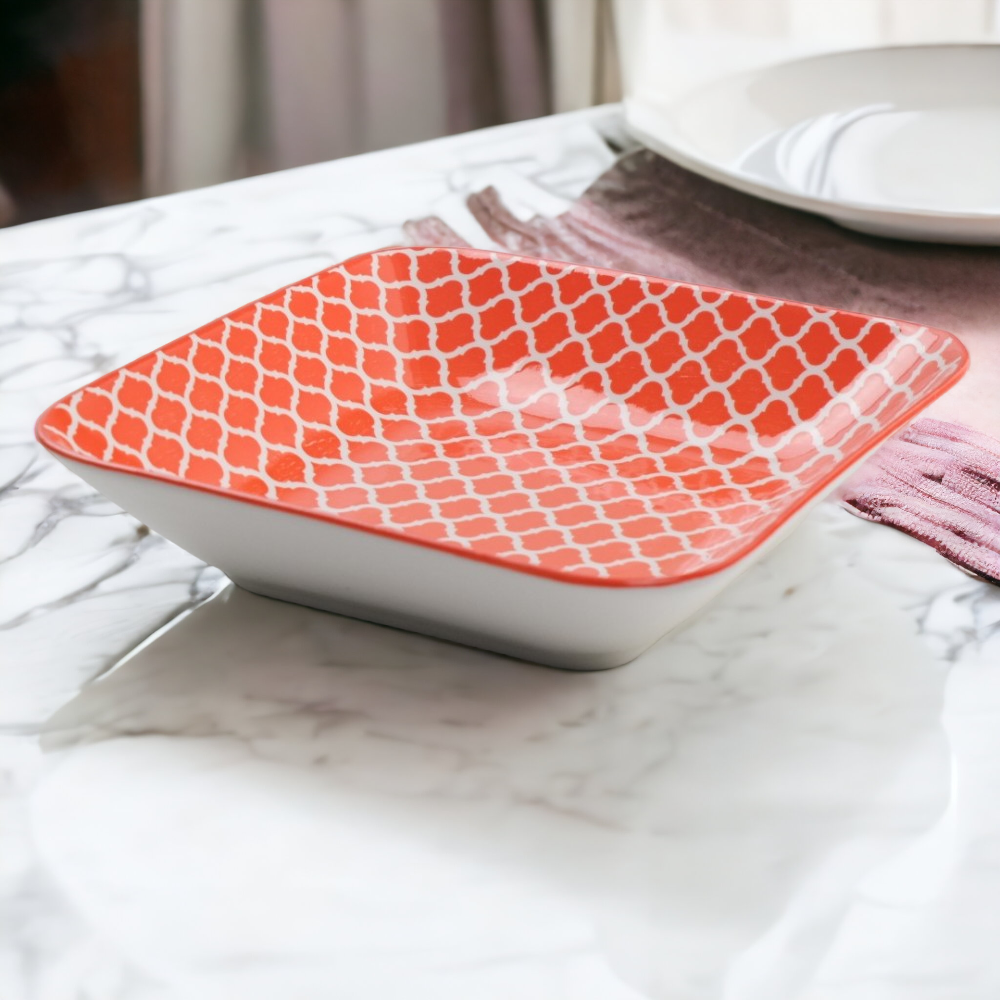 Tava pentru Cuptor patrata, Ceramica, Rosie, 20x20x5 cm