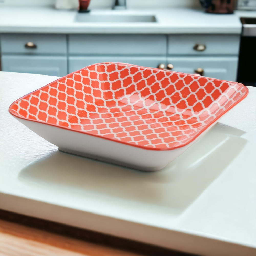 Tava pentru Cuptor patrata, Ceramica, Rosie, 20x20x5 cm