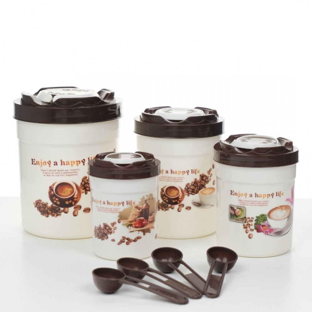 Set 4 recipiente pentru Condimente cu Lingurite si Capace, Plastic