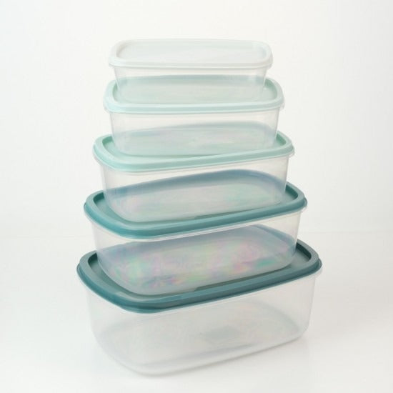 Set 5 caserole Dreptunghiulare cu Capac, Plastic , 450- 2500 ml