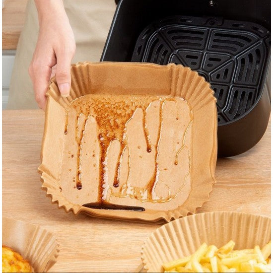 Set 50 bucati Hartie de Copt Patrate pentru Friteuza, Air Fryer, 20x20x4.5 cm
