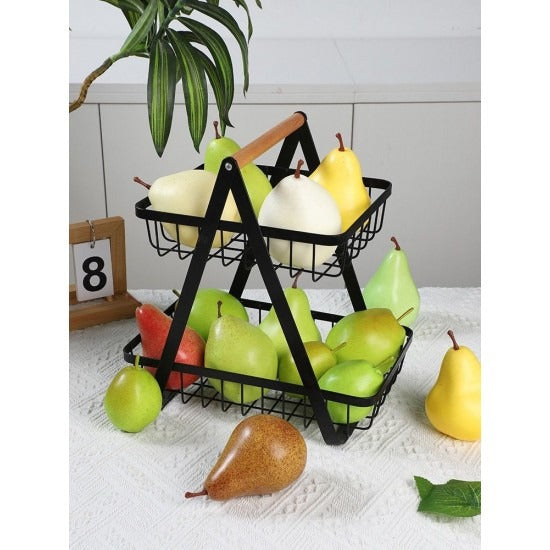 Fructiera etajata, 2 compartimente, metal si lemn