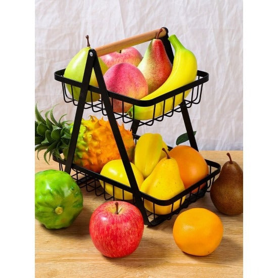 Fructiera etajata, 2 compartimente, metal si lemn