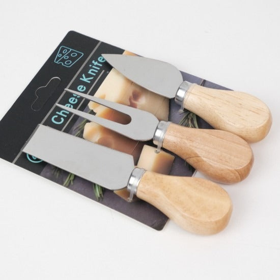 Set 3 cutite Branzeturi, maner din lemn , 12 cm