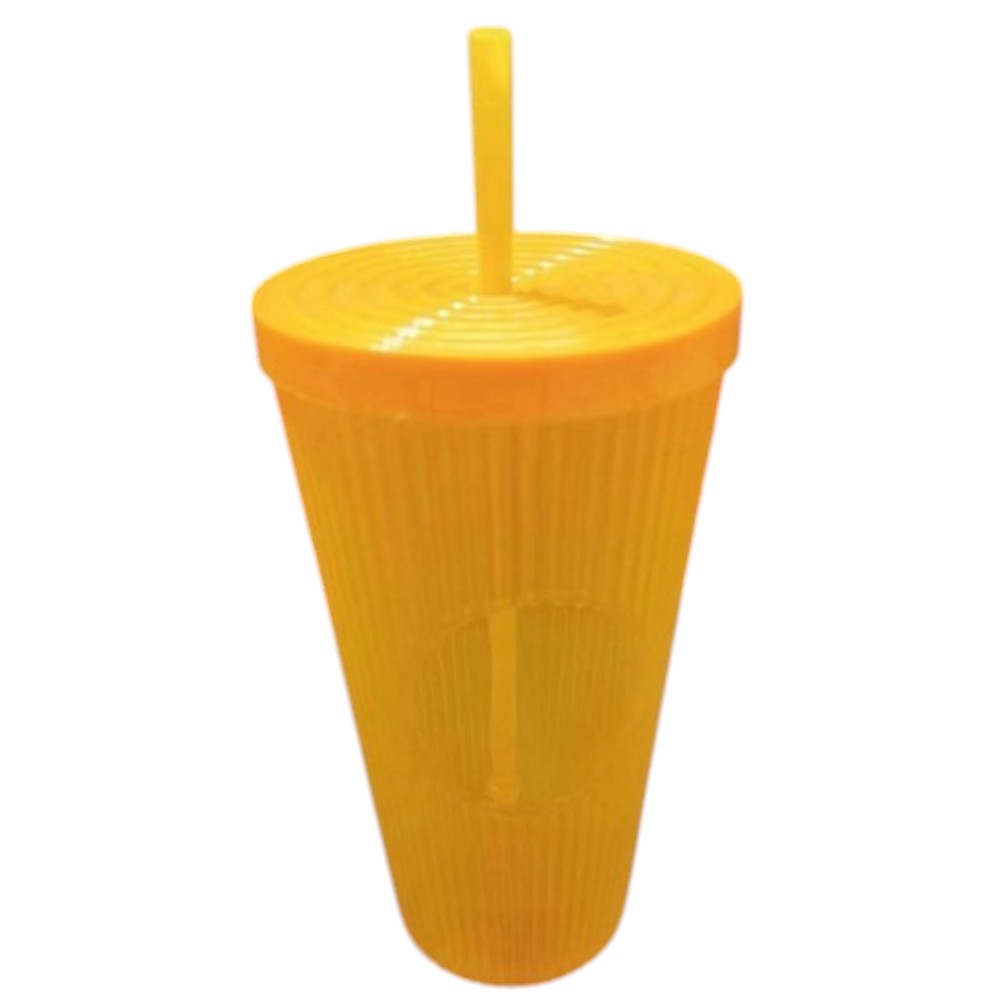 Pahar cu pai si capac, Plastic, Multicolor, 700ml