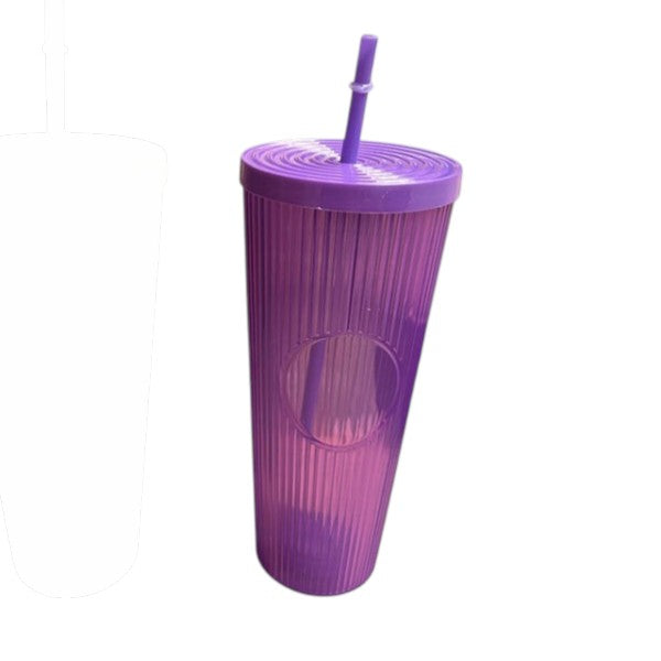 Pahar cu pai si capac, Plastic, Multicolor, 700ml