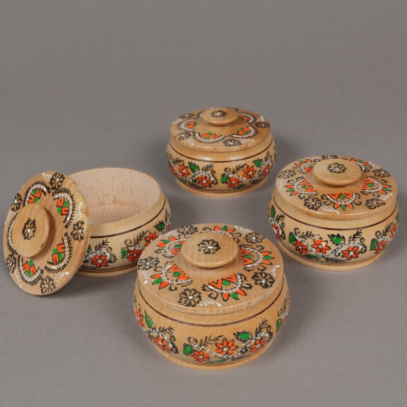 Set 4 recipiente Traditionale cu capac pentru condimente, Lemn