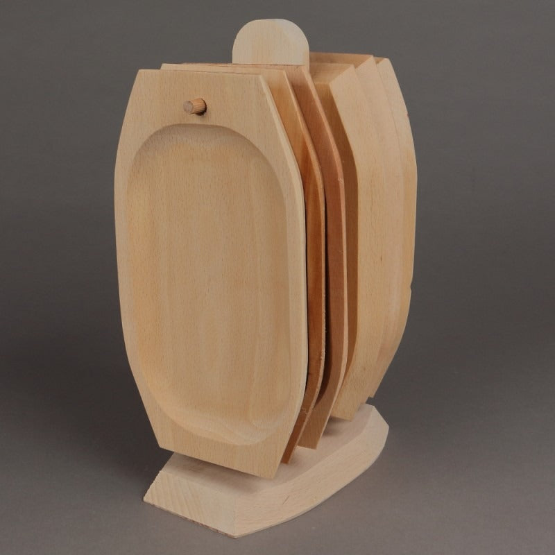 Set 6 Tocatoare cu Suport din Lemn, 1 x suport 31 cm, 1 x tocator 22x14x1 cm