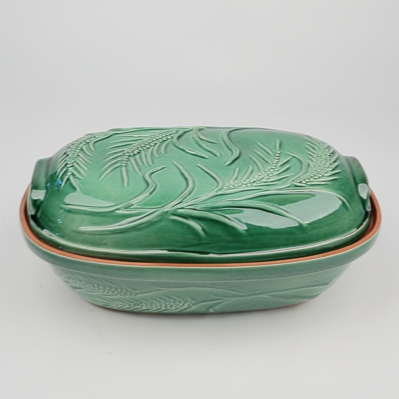 Vas din Lut pentru Sarmale , cu Capac, Model Spic de grau, 4L