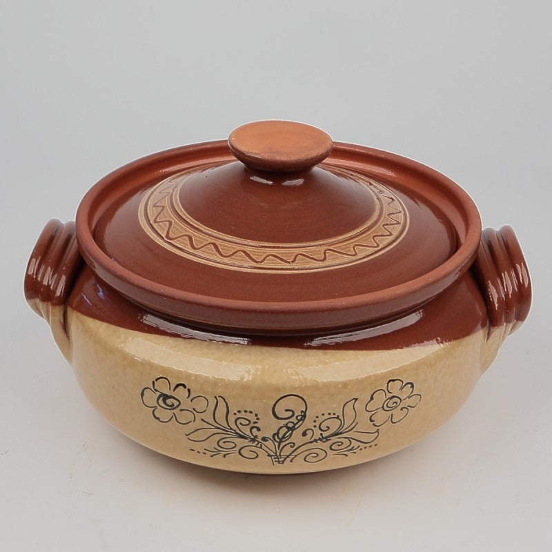 Oala din Lut pentru sarmale,Smaltuita,5 L, Pictata