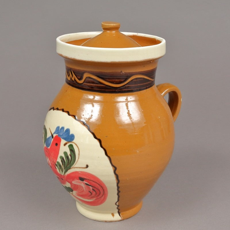 Ulcior Lapte din lut cu Capac, pictat Manual