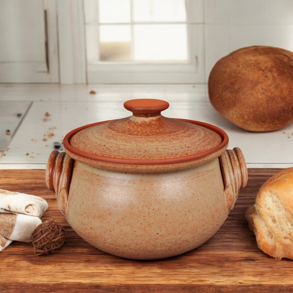 Oala din Lut pentru sarmale, Smaltuita,4 Litri,Bej