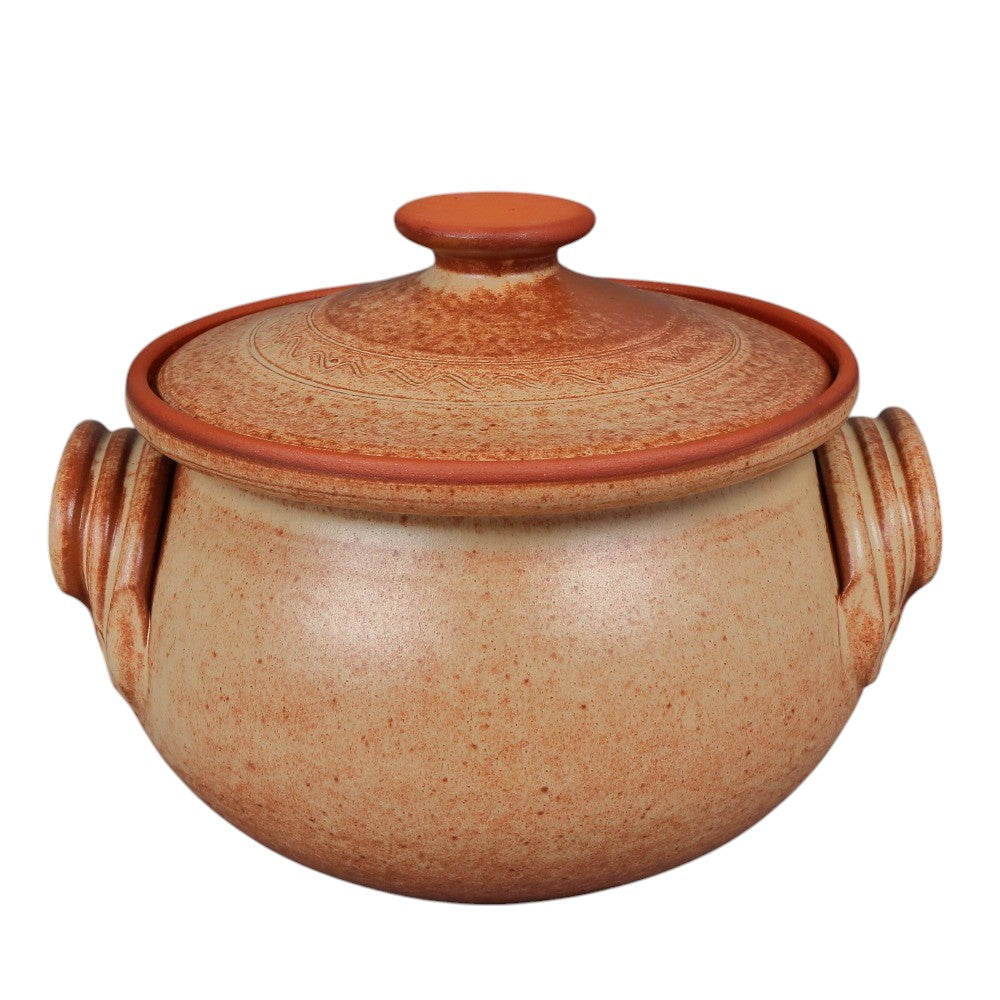 Oala din Lut pentru sarmale, Smaltuita,4 Litri,Bej