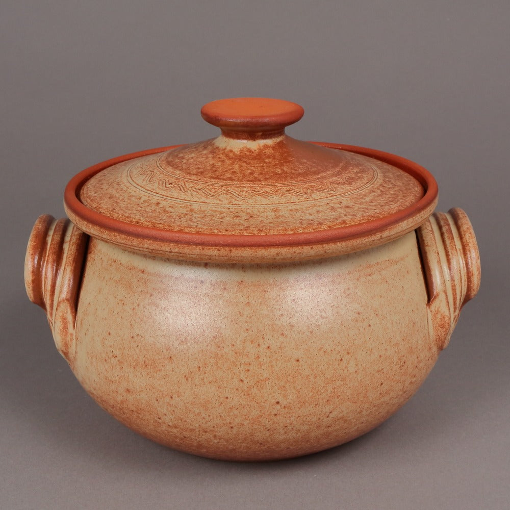 Oala din Lut pentru sarmale, Smaltuita,4 Litri,Bej