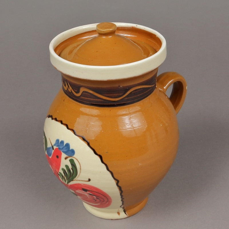 Ulcior Lapte din lut cu Capac, pictat Manual