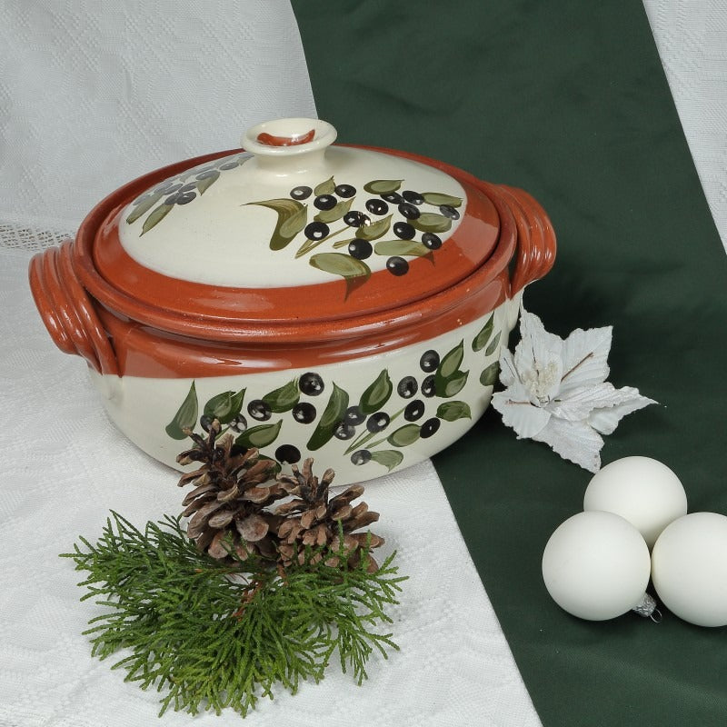 Oală pentru sarmale din ceramică smaltuita pentru cuptor,Model Masline