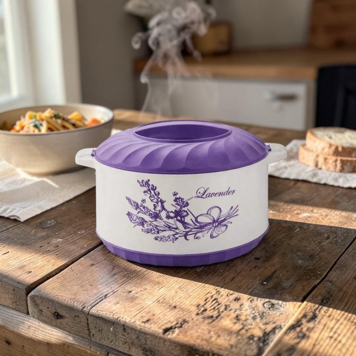 Caserola Termica din Inox si Plastic cu Pereti Dubli , model Lavanda/Masline