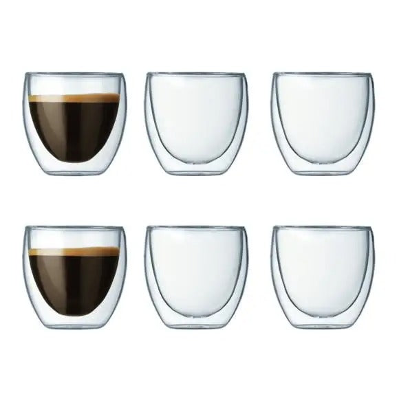 Set 6 Pahare cu Pereti Dubli, Cafea Espresso, Sticla Termorezistenta, 80 ml ST12