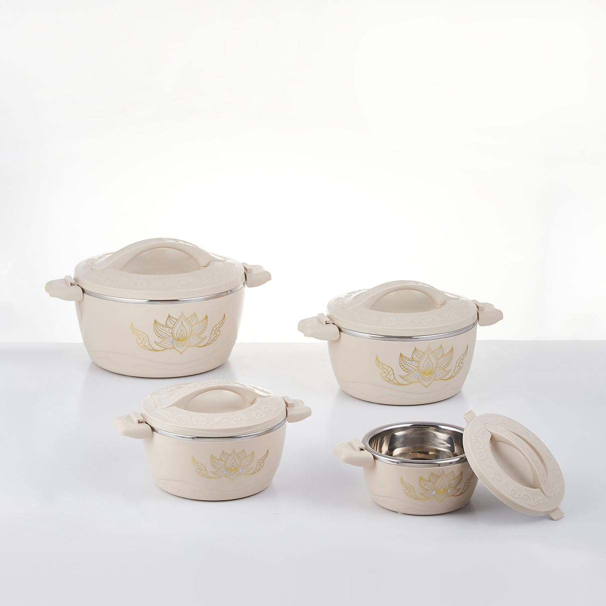 Set 4 caserole Termice, Plastic si Inox, 1L,2L,4L,6L